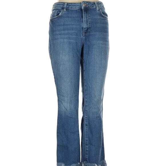 MNG Mango Boot Crop Cropped Fringe Jeans Stretch Blue Size 6 Womens Denim Pants - Picture 9 of 11